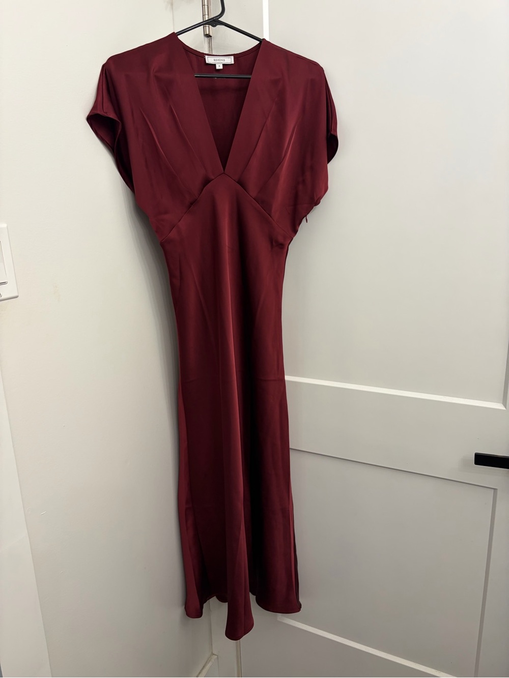 RIHOAS Wine Red Satin Cowl Sleeve Midi Dress